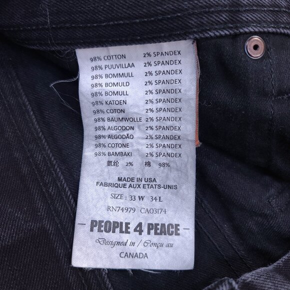 People For Peace Jeans Mens 33x34 Slim Straight Selvedge Black 12oz Denim Pants - Picture 9 of 10
